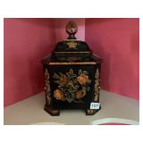 WOODEN DECORATIVE BOX, BLACK LACQUER FINISH,