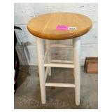WOODEN STOOL, ROUND SEAT, WHITE PAINTED LEGS,