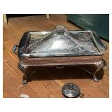 SILVER-TONE CHAFING DISH, PIERCED GALLERY FRAME,