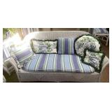 WICKER SOFA, WHITE FINISH, INCLUDES STRIPED