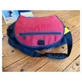 FISHING TACKLE BAG, NYLON CONSTRUCTION, RED AND