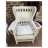 WICKER WINGBACK CHAIR, WHITE PAINTED FINISH,