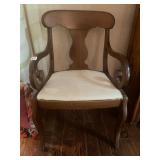 ARMCHAIR, WOOD CONSTRUCTION, SCROLL ARMS,