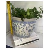 BLUE AND WHITE PORCELAIN PLANTER, FLORAL MOTIF,