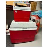 RUBBERMAID COOLERS, PLASTIC CONSTRUCTION, RED AND