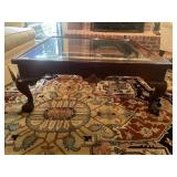 WOOD COFFEE TABLE, GLASS TOP INSERT, CABRIOLE