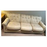 LEATHERCRAFT INC SOFA, CREAM LEATHER, TUFTED BACK