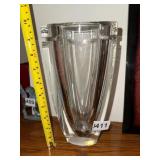 WATERFORD CRYSTAL VASE, CLEAR, HEAVY BASE, ETCHED