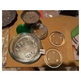 GLASS COASTERS, CLEAR AND GREEN, CIRCULAR FORM,