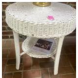 WICKER SIDE TABLE, WHITE FINISH, ROUND TOP, LOWER