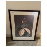 BOTANICAL PRINT, MELON SUBJECT, DARK WOOD FRAME,