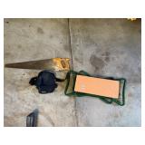 HUSKY KNEE PAD, HAND SAW W/ WOODEN HANDLE,