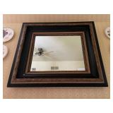 WALL MIRROR, BLACK AND GILT FRAME, CARVED
