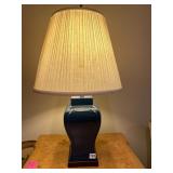 CERAMIC TABLE LAMP, DEEP BLUE GLAZE, SQUARE BASE,