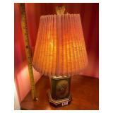 TABLE LAMP, HEXAGONAL METAL BASE, FLORAL