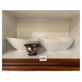 OVER AND BACK PORCELAIN OVAL BOWLS, WHITE FINISH,