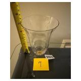 7 CLEAR GLASS VASE, FLARED RIM, RIBBED BASE.