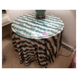 ROUND ACCENT TABLE, GLASS TOP, IKAT PATTERN