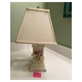 TABLE LAMP, PAINTED WOOD BASE, FLORAL PASTURE
