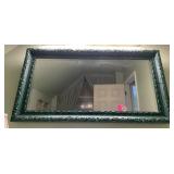WALL MIRROR, RECTANGULAR, ORNATE GREEN PAINTED