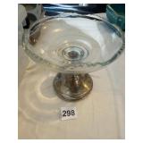 STERLING WEIGHTED COMPOTE, SCALLOPED CLEAR GLASS