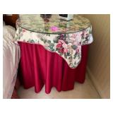 ACCENT TABLE, ROUND GLASS TOP, FLORAL PRINT