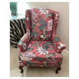WINGBACK CHAIR, FLORAL PRINT UPHOLSTERY, CABRIOLE