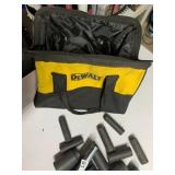 DEWALT CANVAS TOOL BAG, ASSORTED IMPACT SOCKETS.