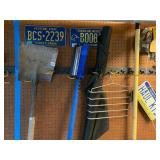 ASSORTED TOOLS AND LICENSE PLATES, INCLUDES