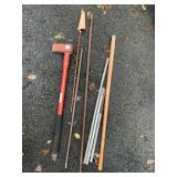 SPLITTING MAUL, METAL RODS, WOODEN HANDLE, MISC