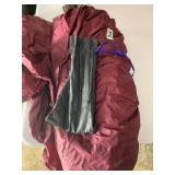 CAMPING TENT, MAROON AND BLUE, INCLUDES STAKES IN