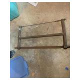 WOODEN BOW SAW, RUSTED BLADE, TENSIONING WIRE,