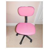 PINK OFFICE CHAIR (SEE BACK TRIM DAMAGE)