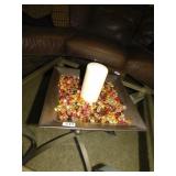 CANDLE TRAY 13" SQ. WITH CANDLE AND BEADS