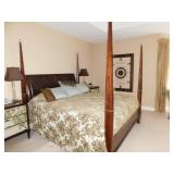 KING SIZE LEATHER INSET 4 POSTER BED WITH