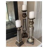 SET OF THREE CANDLE STANDS WITH CANDLES