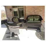 BROWN WICKER GLIDER SOFA  & 2 CHAIRS