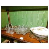 2 BASKETS, HAND PAINTED PLATE, CANDLE STICKS