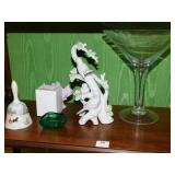 MURANO GREEN DISH, LARGE MARTINI GLASS, BELL,