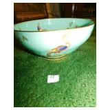 SPOKE BIRD MOTIF BOWL WITH GOLD RIM 10" ROUND