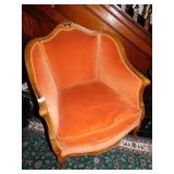 CARVED FRAME ARM CHAIR WITH DEEP ORANGE