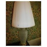 BIRD MOTIF FROSTED GLASS LAMP, BRASS BASE