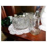 PRESSED GLASS BOWL, GREEN MUG AND GLASS, SHIP