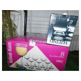 LIBBY 10 OZ WINE GLASSES, IN BOX, ONEIDA 38 OZ