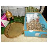 GOLD RIM GLASSES, 6 SHERBERTS, BRASS TRAY WITH