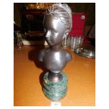BRONZE BUST ON MARBLE PEDESTAL 11" H BY