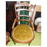 VICTORIAN CHAIR UNUSUAL GREEN TUFTED SET