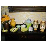 GROUP ON MANTLE 2 PORTRAIT VASES ONE WITH