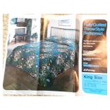 GREEN KING SZ. BED SET, WITH DRAPES, PILLOWS,