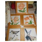 GROUP OF 5 PORCELAIN PLAQUES  RAISED BIRD TILES